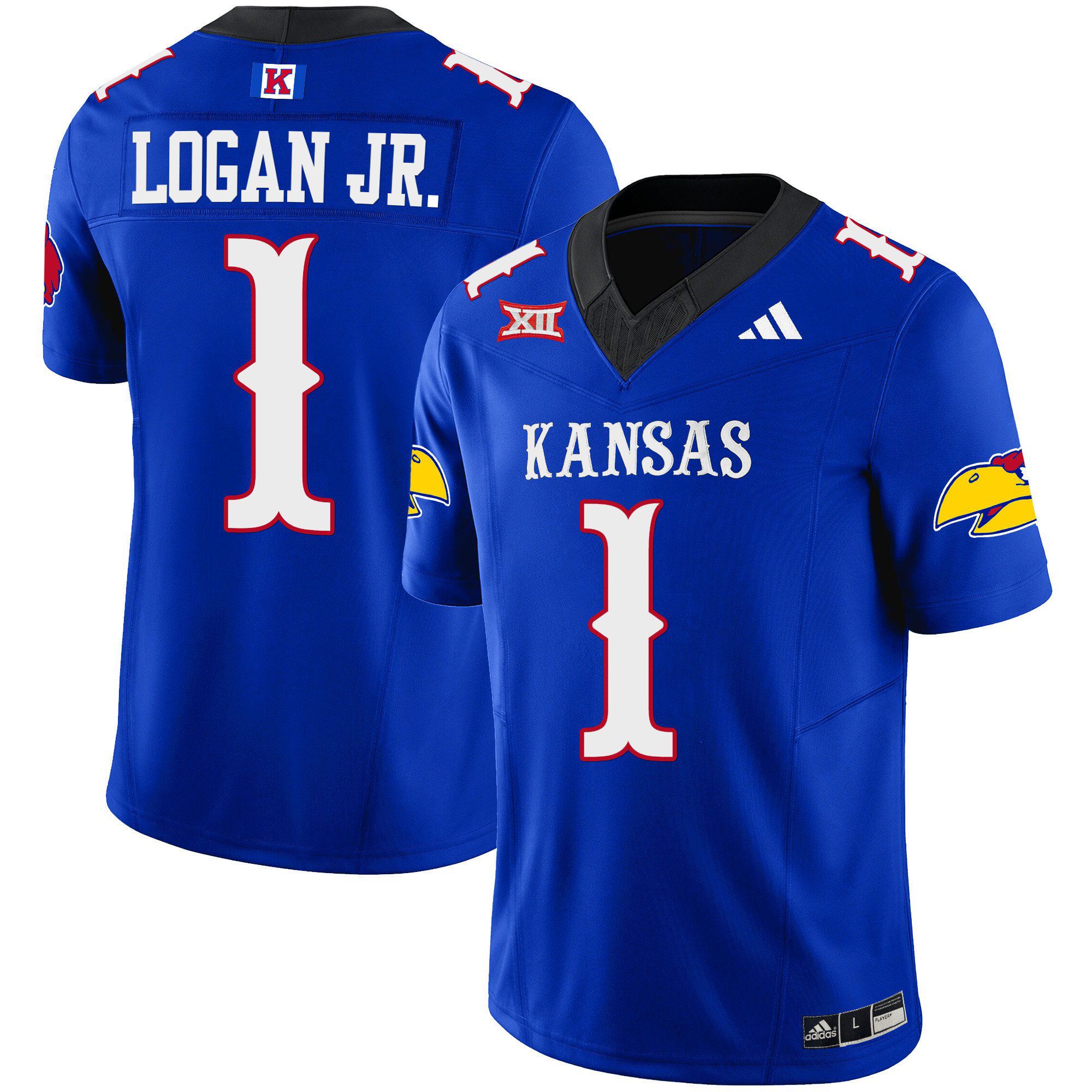 Men Kansas Jayhawks #1 Logan jr Blue 2024 Blackhawk Vapor Limited NCAA Jersey